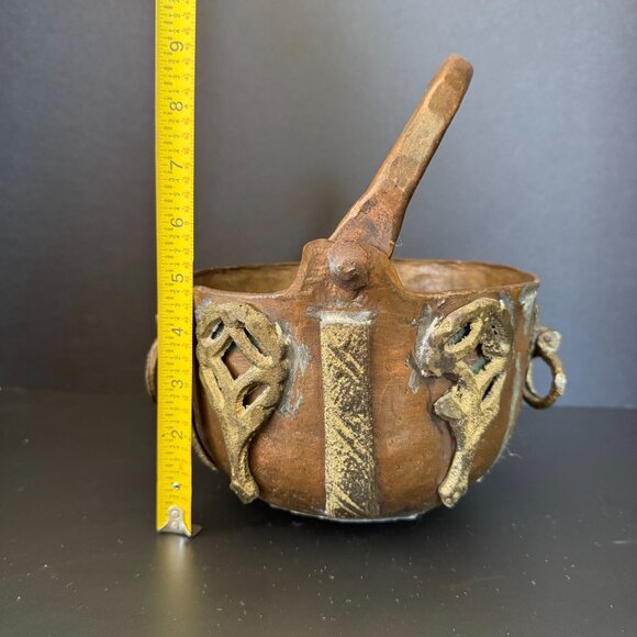 Antique Copper Cache Pot With Brass Embellishments Wobbly Bottom Unique French D - Picture 12 of 13
